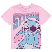 Disney Lilo and Stitch Girls Short Sleeve T-Shirt- Stitch \u0026 Angel Girls Tee with Rhinestones Sizes 4-16